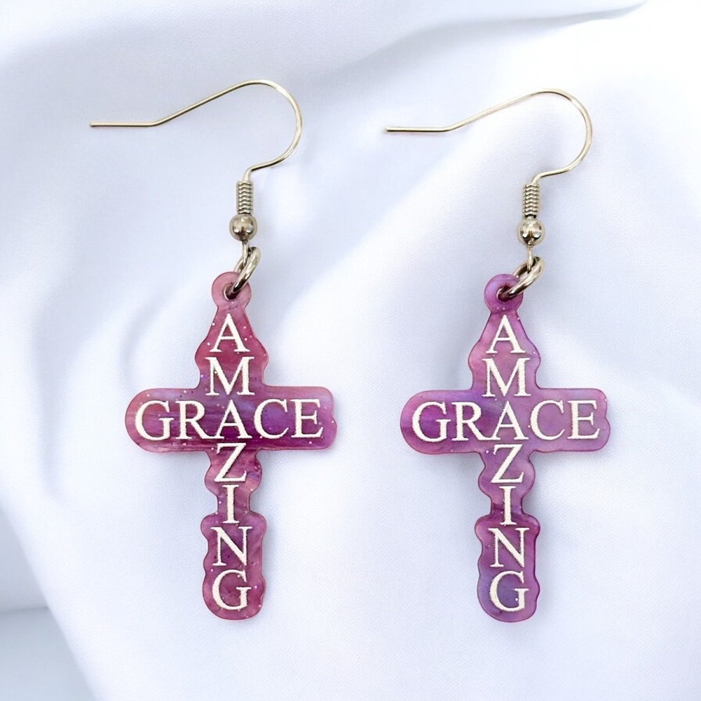 Amazing Grace Purple Cross Earring